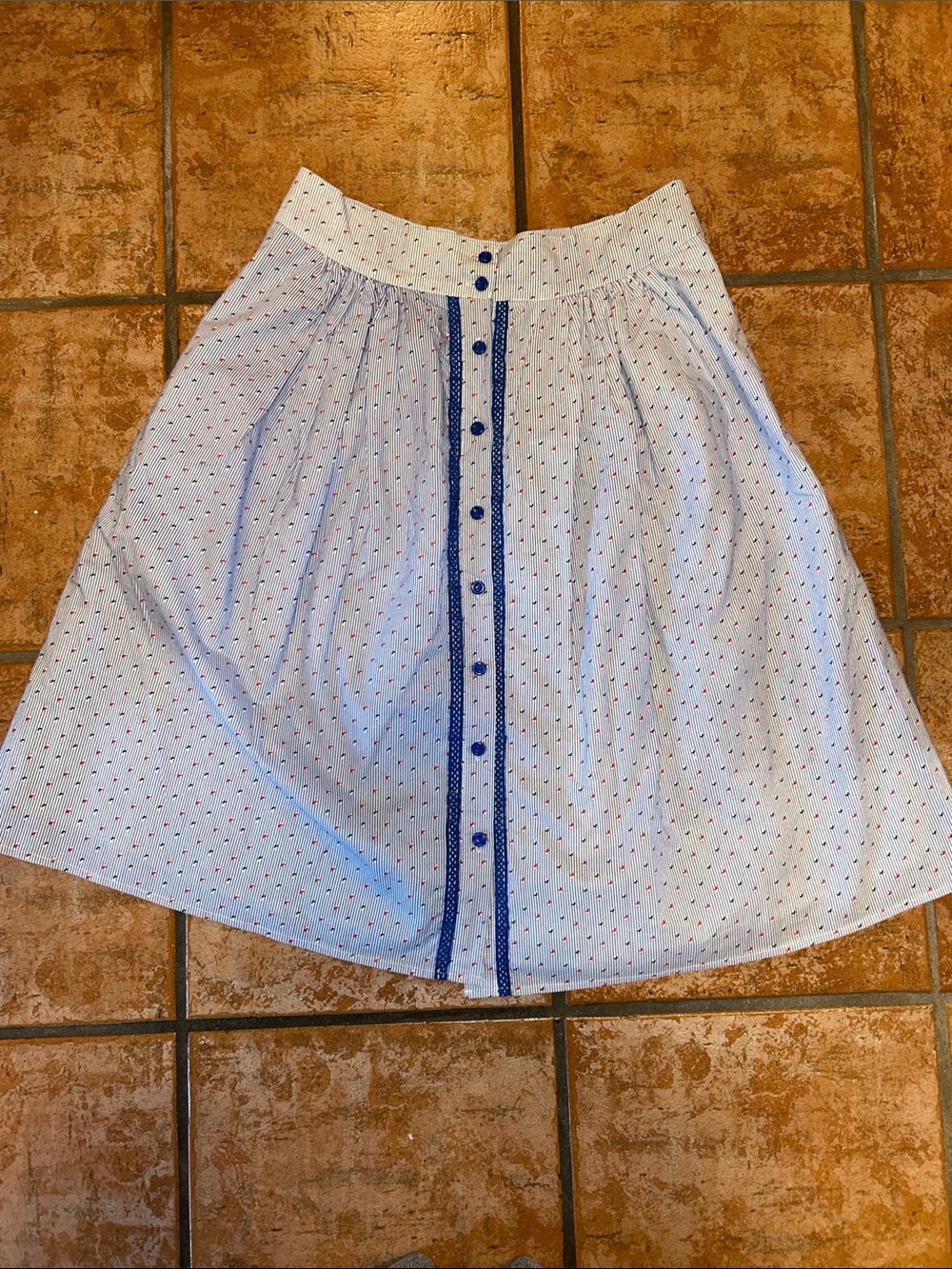Light Blue Midi Skirt with Navy Button Placket